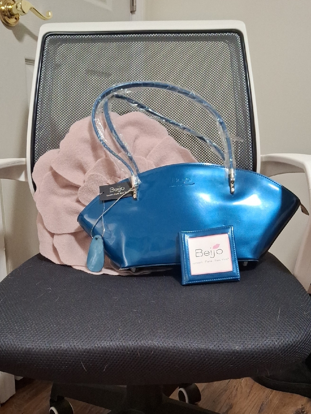 Beijo Metallic Blue Shoulder Bag with Matching Card Holder